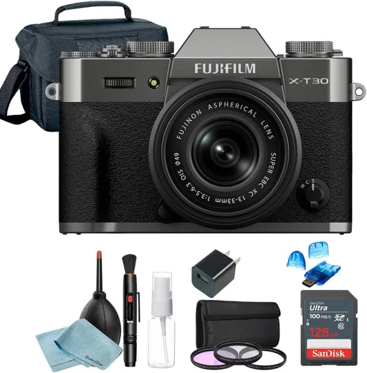 FUJIFILM X-T30 III Mirrorless Camera Body with XC 13-33mm Lens Kit + SanDisk 128GB Memory Card, Card Reader, 3-Piece Filter Kit