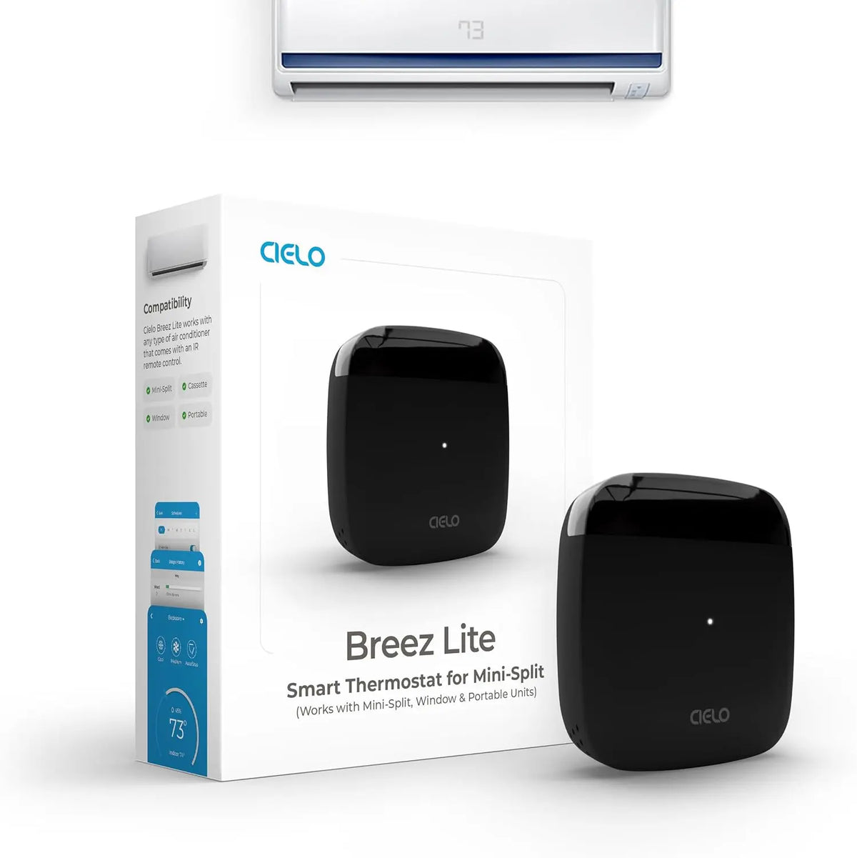 Breez Lite Smart AC Controller for Mini-Split, Window, Portable ACS Black, Remote Control