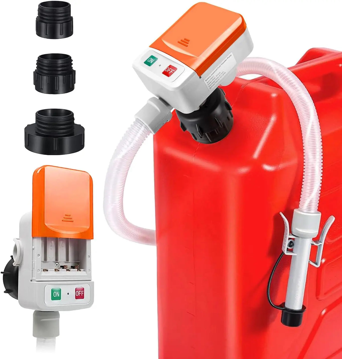 Portable Fuel Transfer Pump, 12V/AA Battery Powered, 3.2 GPM Auto-Stop Safe Pump with 51 Inch Hose & 4 Universal Adapters, for Gas, Diesel, Oil, Boat