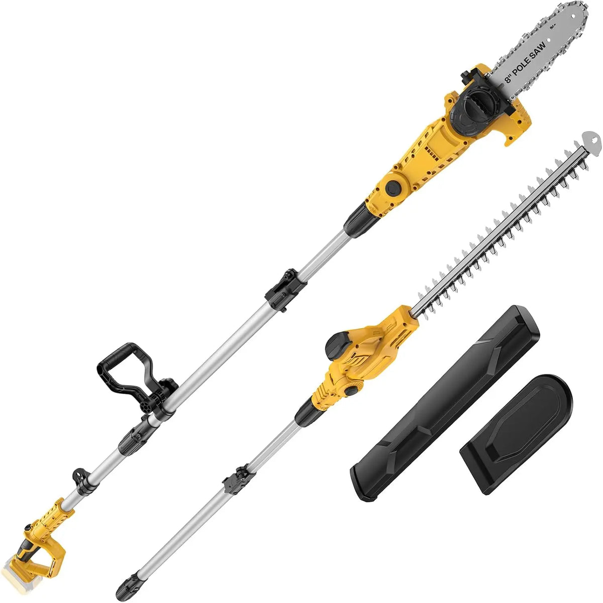 2-in-1 Cordless 8 Inch Pole Saw & 19 Inch Pole Hedge Trimmer for Dewalt 20V Battery