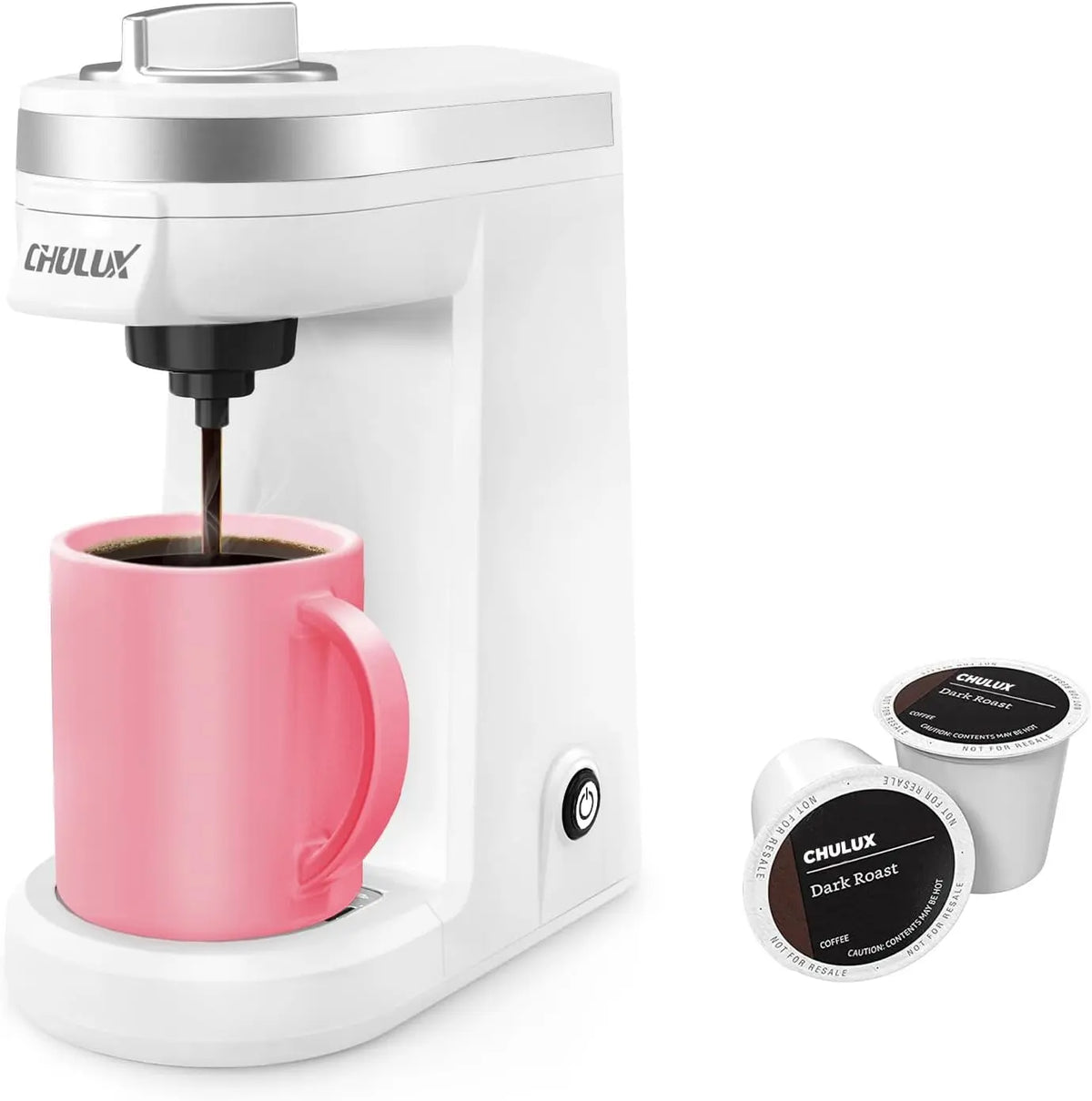 CHULUX Mini Single Serve Coffee Maker - Portable Pod Coffee Machine, White