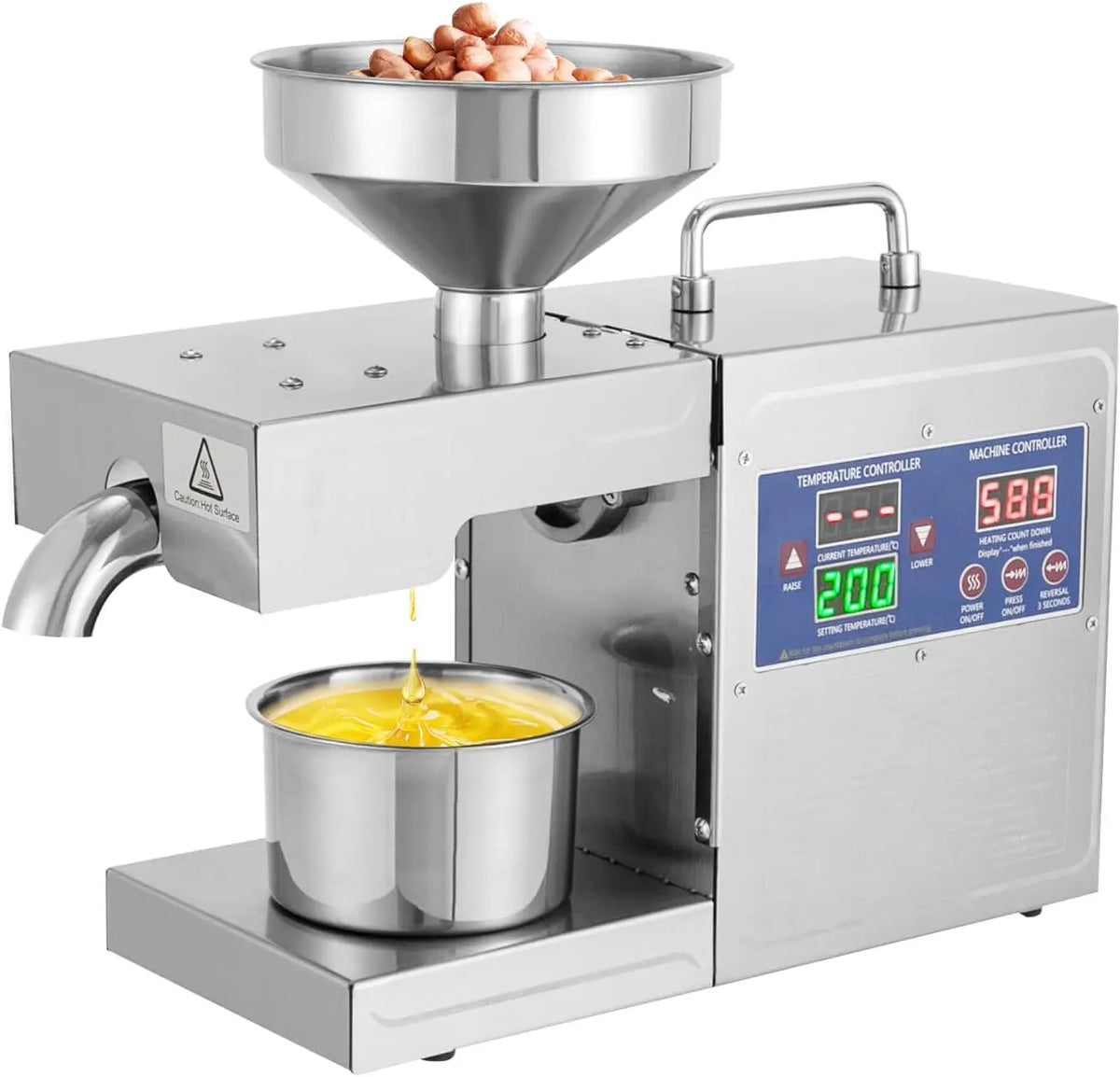 820W Commercial Oil Press Machine, Cold & Hot Press Automatic Electric Oil Maker w/Intelligent Temperature Control, Timer