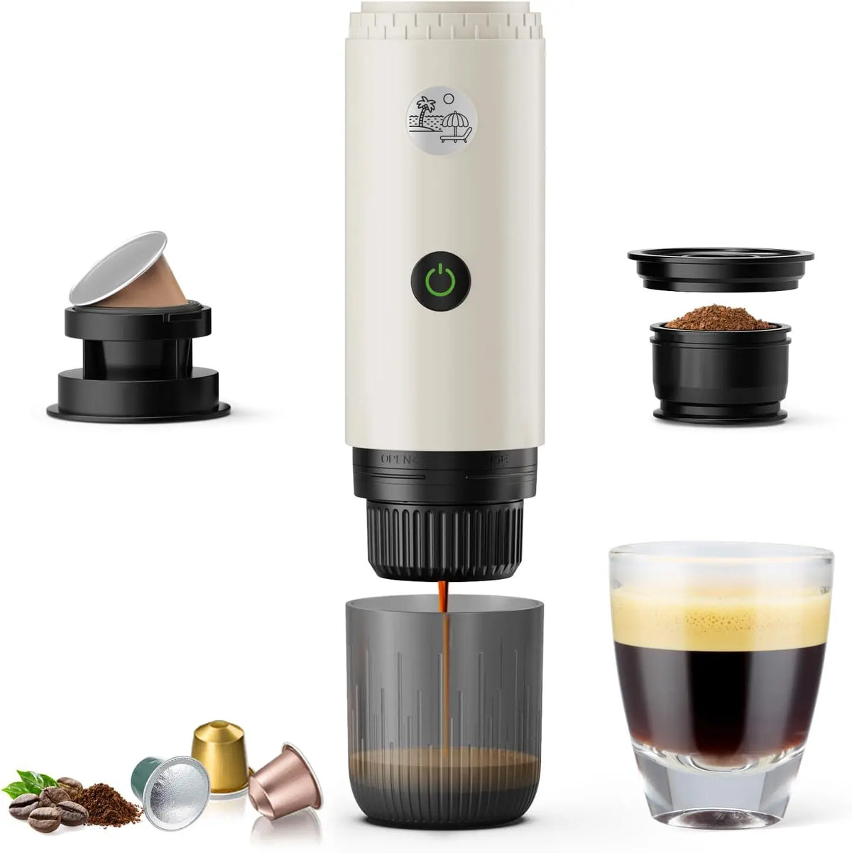 RECAFIMIL Portable Espresso Machine, Travel Coffee Maker for Camping, 2-in-1 With Ground Coffee & NS Capsule for RV, Hiking