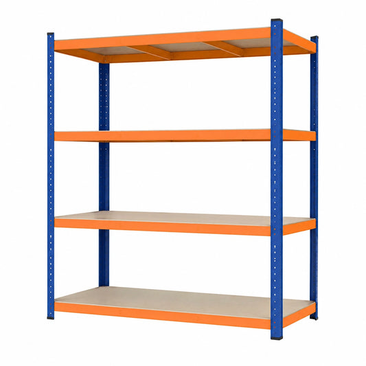 Table, avec rangement, avec étagères, coloris bleu et orange, 200 x 180 x 60 cm, pour les espaces de vie