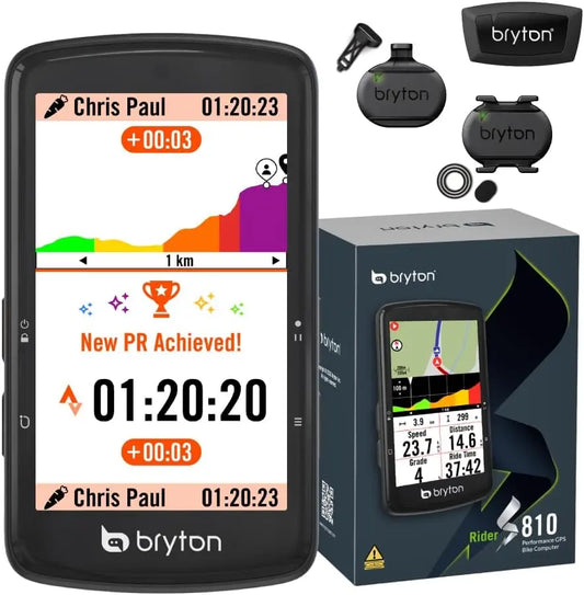Bryton Rider S810 Sensor Bundle 3.5 Inch Color Touchscreen GPS Bike/Cycling Computer, 50H Battery Life, Advanced Climb Challenge 2.0, Live Tracking