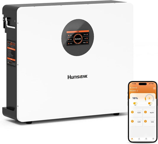 48V 100Ah LiFePO4 Lithium Battery Bluetooth with Active Balancing & Wall-Mounted, 5.12kWh, 100A BMS & LCD Monitor, Grade A Cells, Solar System