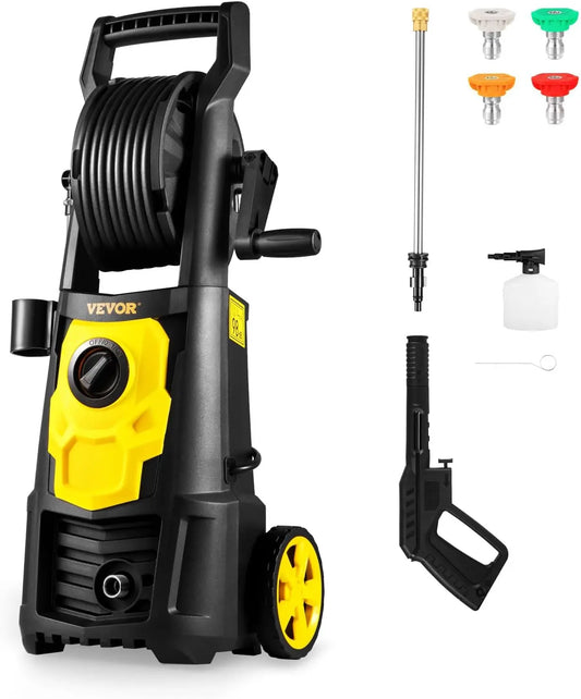 VEVOR Electric Pressure Washer, 2000 PSI 1.76 GPM, Portable Cleaner with 30ft Hose Reel, Foam Cannon & 5 Nozzles for Cars, Patios, Fences, ETL Listed
