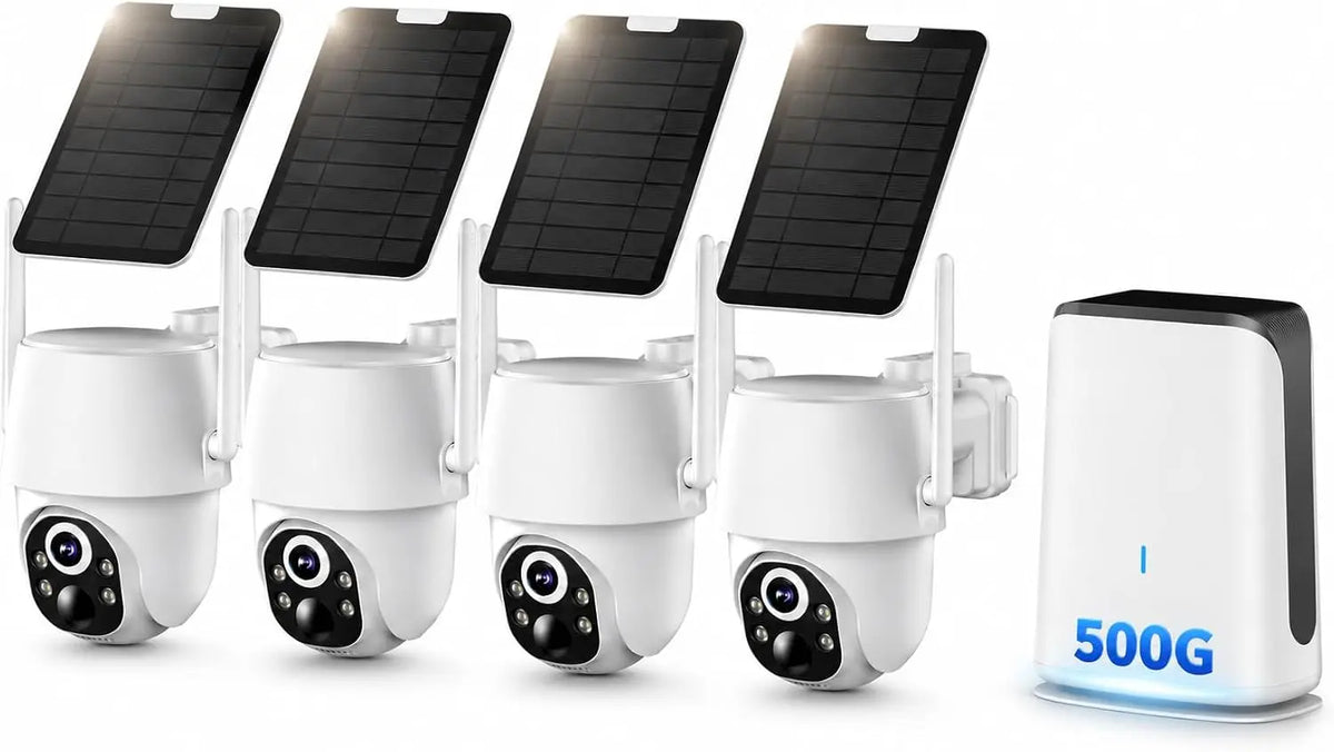 5MP Solar Security Cameras Wireless Outdoor System, 500GB HDD Local Storage, No Subscription, 4-Cam Kit, Up to 10CH, Two-Way Audio, 5G/2.4GHz WiFi