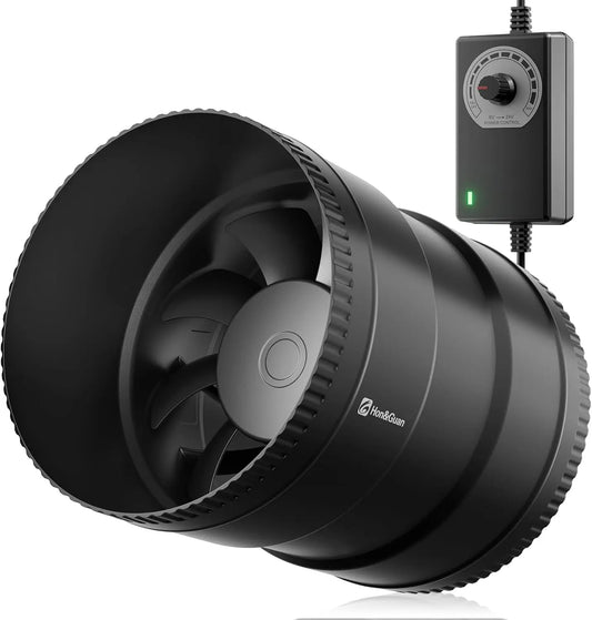 Hon&Guan 6 Inch Inline Booster Duct Fan with Speed Controller, 345 CFM Airflow with 19.2W Ultra-Low Power and Low Noise, Variable Speed