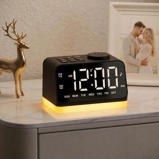 JALL Digital Alarm Clock with FM Radio for Bedroom, 8 Colors Night Light with 2 Charging Port, Sleep Sound Machines with Timer, Dual Alarm
