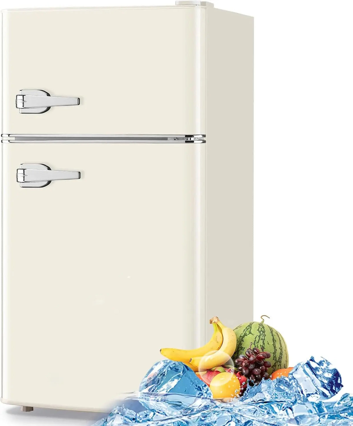 WANAI 3.5 Cu. Ft. Retro Mini Fridge with Handle Compact Refrigerator Cream