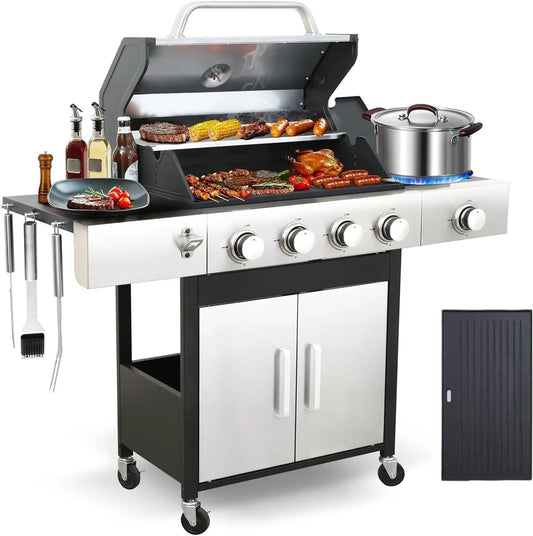 4-Burner Propane Gas Grill and Griddle Combo, with Side Burner