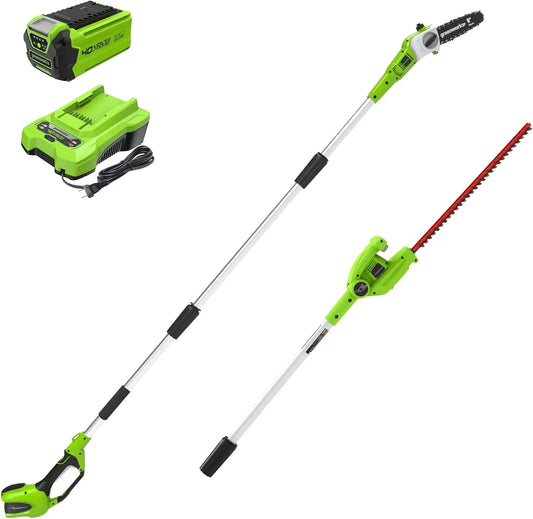 Greenworks 2.0 Ah 40V 8 in Pole Saw Hedge Trimmer Kit, Battery and Charger