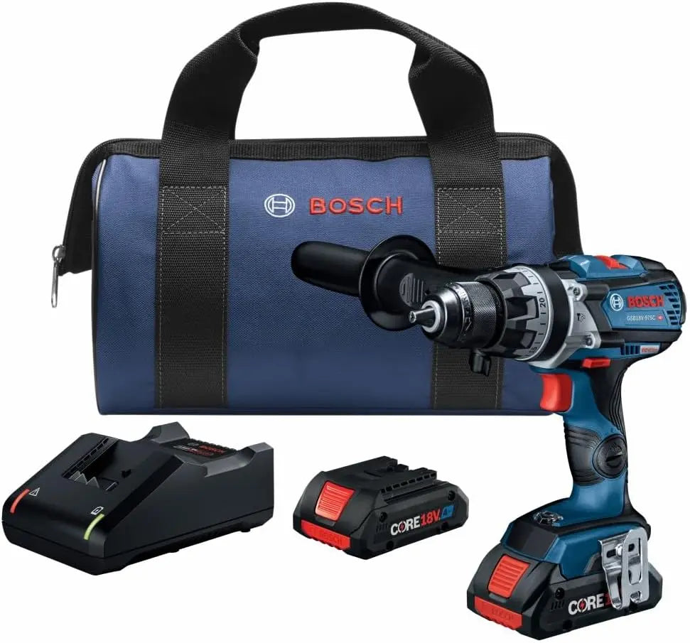 BOSCH GSB18V-975CB25 18V Brushless Connected-Ready 1/2 Inch Hammer Drill/Driver Kit, with 2 CORE18V 4 Ah Advanced Power Batteries, Brushless Motor