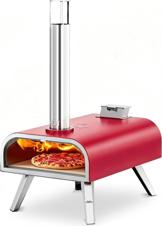 BIG HORN 16 Inch Multi-Fuel Outdoor Pizza Oven, 2-in-1 Wood-Fired & Gas Compatible Burner Sold Separately, 1112°F Outdoor Stainless Pizza Cooker, Red