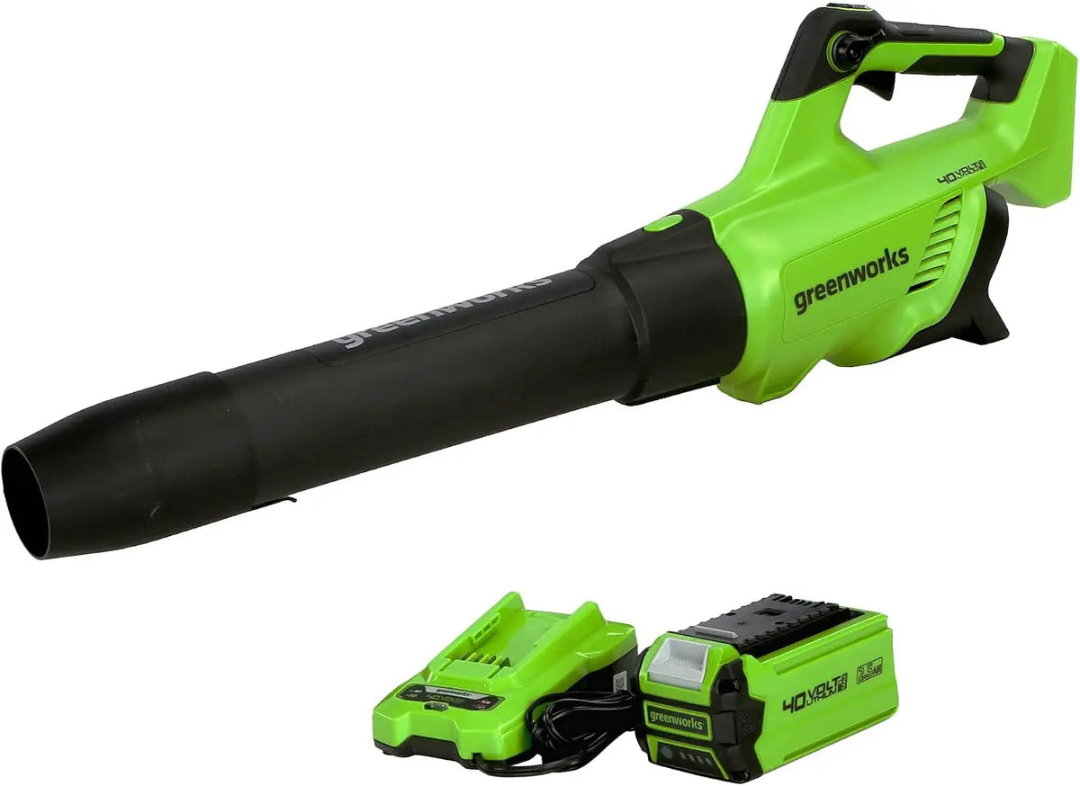 Greenworks 40V Cordless Leaf-Blowing Tool, 500 CFM, 2.5 Ah Battery and Charger