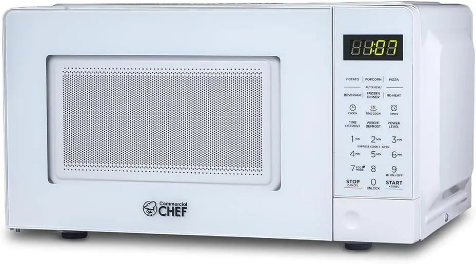 Commercial Chef 0.7 Cu. Ft. Countertop Microwave Oven, CHM770W, White, LED Lighting, Timer