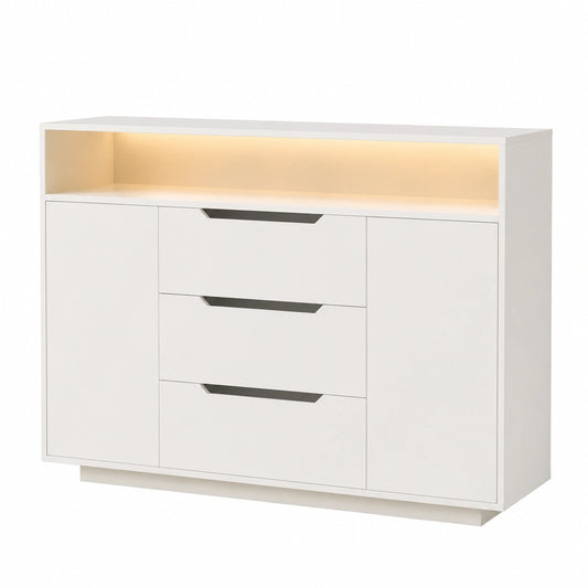 Buffet, en métal, avec tiroirs, avec étagères, avec portes, coloris blanc, pour la salle à manger ou le salon