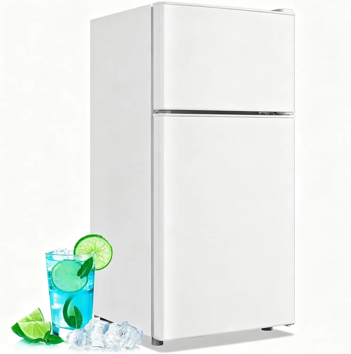 DEMULLER 45L Personal Double‑Door Mini Fridge With Freezer, White, Adjustable Temperature