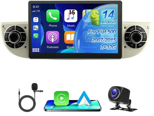 7 Inch Double DIN Car Stereo Radio for Fiat 500 2007-2015 CarPlay Android Auto, Touch Controls, Bluetooth Connectivity