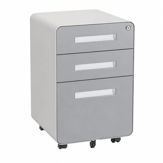 Armoire, avec tiroirs, sur roulettes, en acier, coloris blanc et gris, pour la chambre