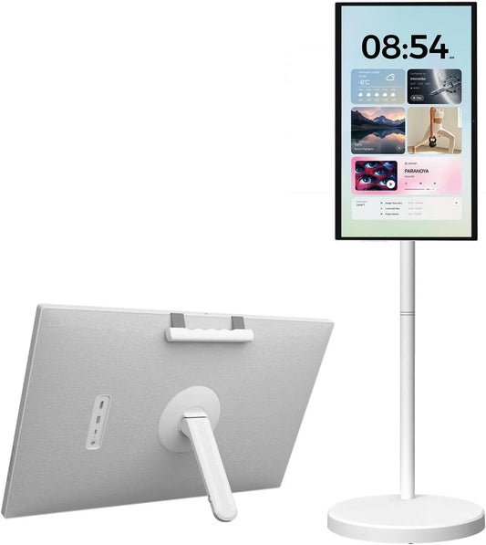 VLH 27″ 2-in-1 Smart Portable TV on Wheels, Detachable Touchscreen, Android 15 Tablet 6+128G Wireless Rolling Display with 4K Camera, 10W Speaker