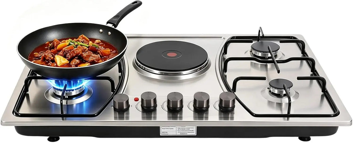 5 Burner Stainless Steel Gas Hob - NG/LNG Convertible Gas Stove Top Hob