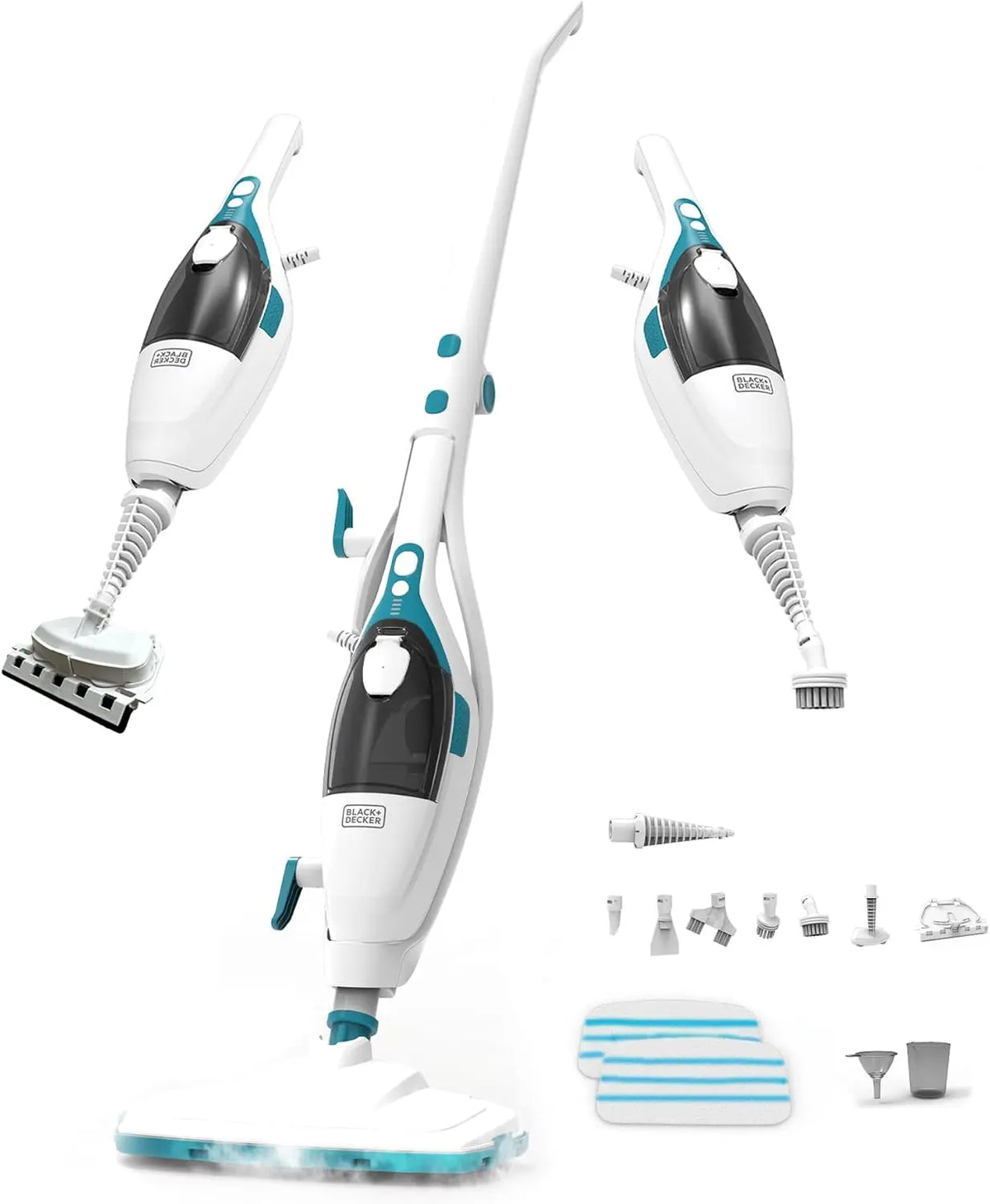 BLACK+DECKER 2-in-1 Steam Mop and Handheld Steam Cleaner, 1500W Electric Floor Steamer with 180° Swivel Steering, Fast 30s Heat-Up