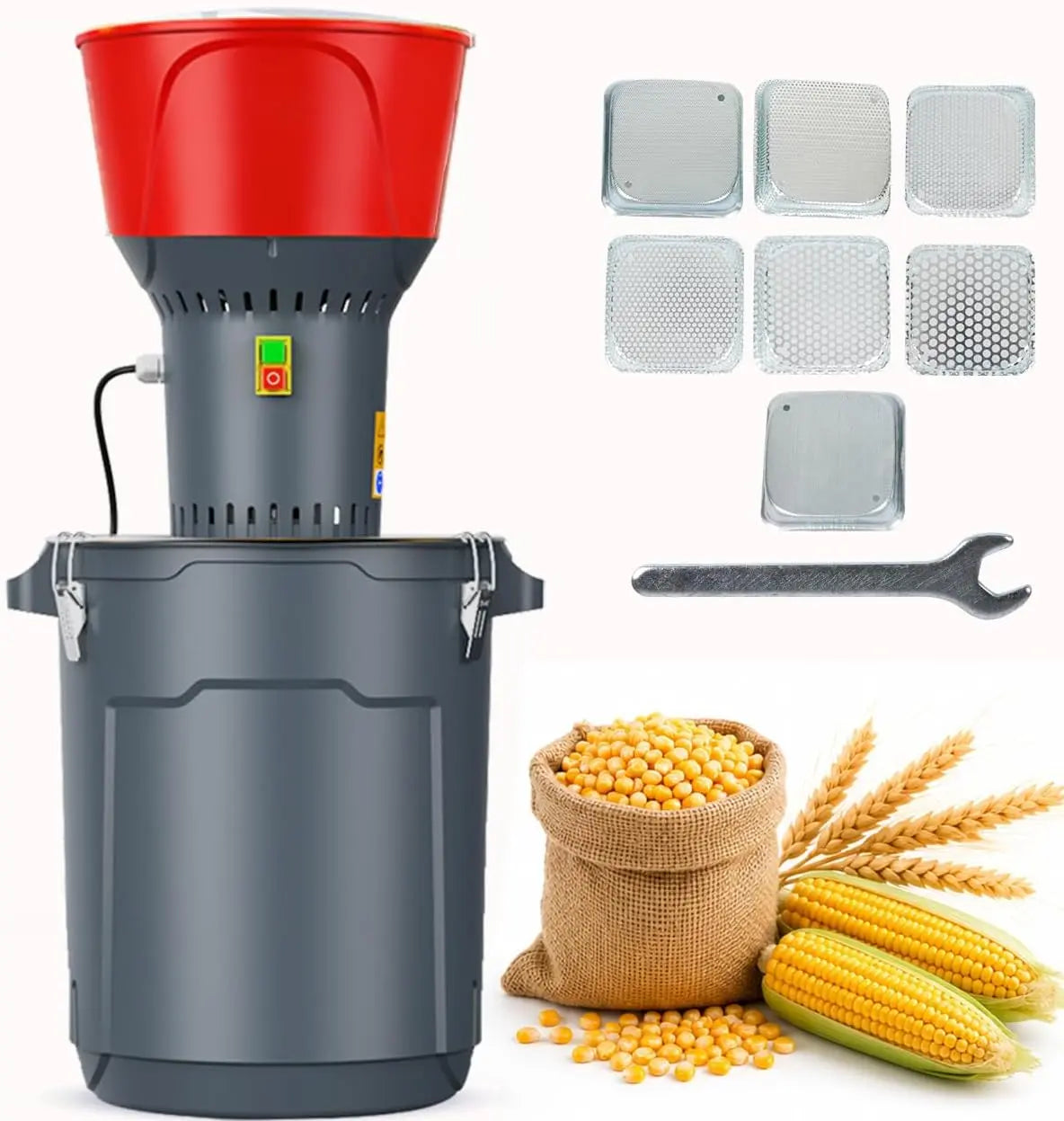 15.8 Gal Electric Corn Grinder Mill for Chicken Feed with 7 Sieves, 1300W Grain Mill Grinder, Heavy Duty Feed Grinder for Dry Corn, Wheat, Rice, Flour