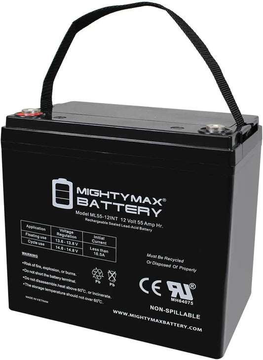 ML55-12INT -12 Volt 55 AH, Internal Thread INT Terminal, Rechargeable SLA AGM Battery