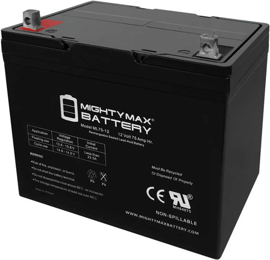 Mighty Max Battery 75Ah 12V, AGM, Replacement Battery Compatible with Universal UB12750