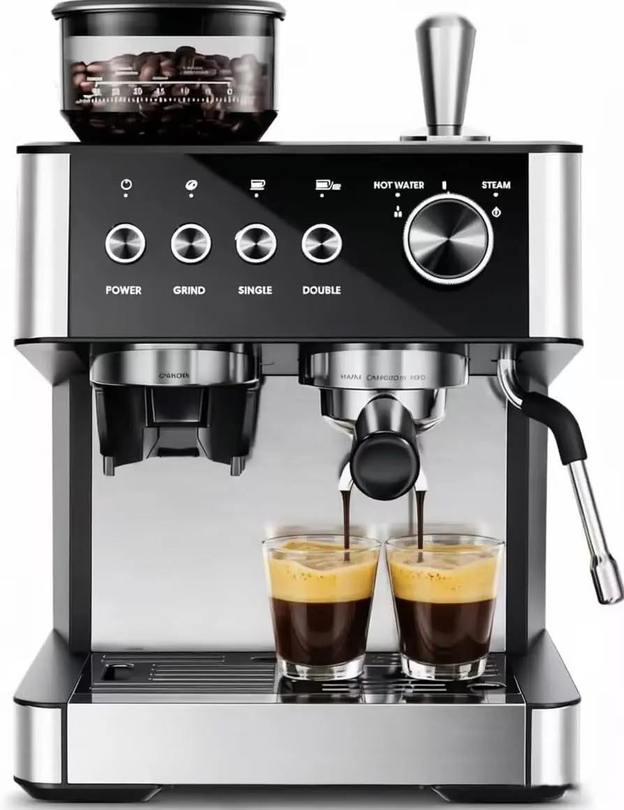 Kismile Espresso Machines with Grinder, 20 Bar Professional Espresso Maker with Removable Water Tank, Hot Water Function