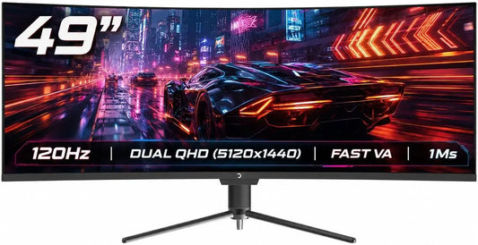 GAMEPOWER 49 Inch Curved Ultrawide Gaming Monitor, 5K, DisplayPort, Type-C, FreeSync, Gsync, Height, 1Ms, 120Hz, 32:9, DQHD, 5120 x 1440P, R1800