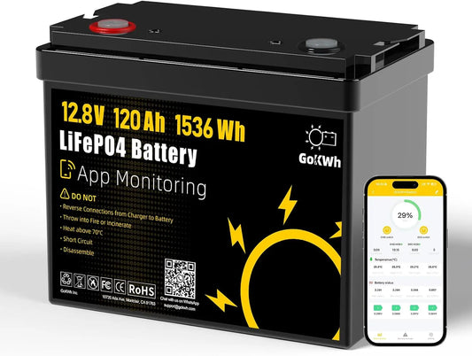 12V 120Ah LiFePO4 Lithium Battery with Smart APP for RVs, Bluetooth Connectivity