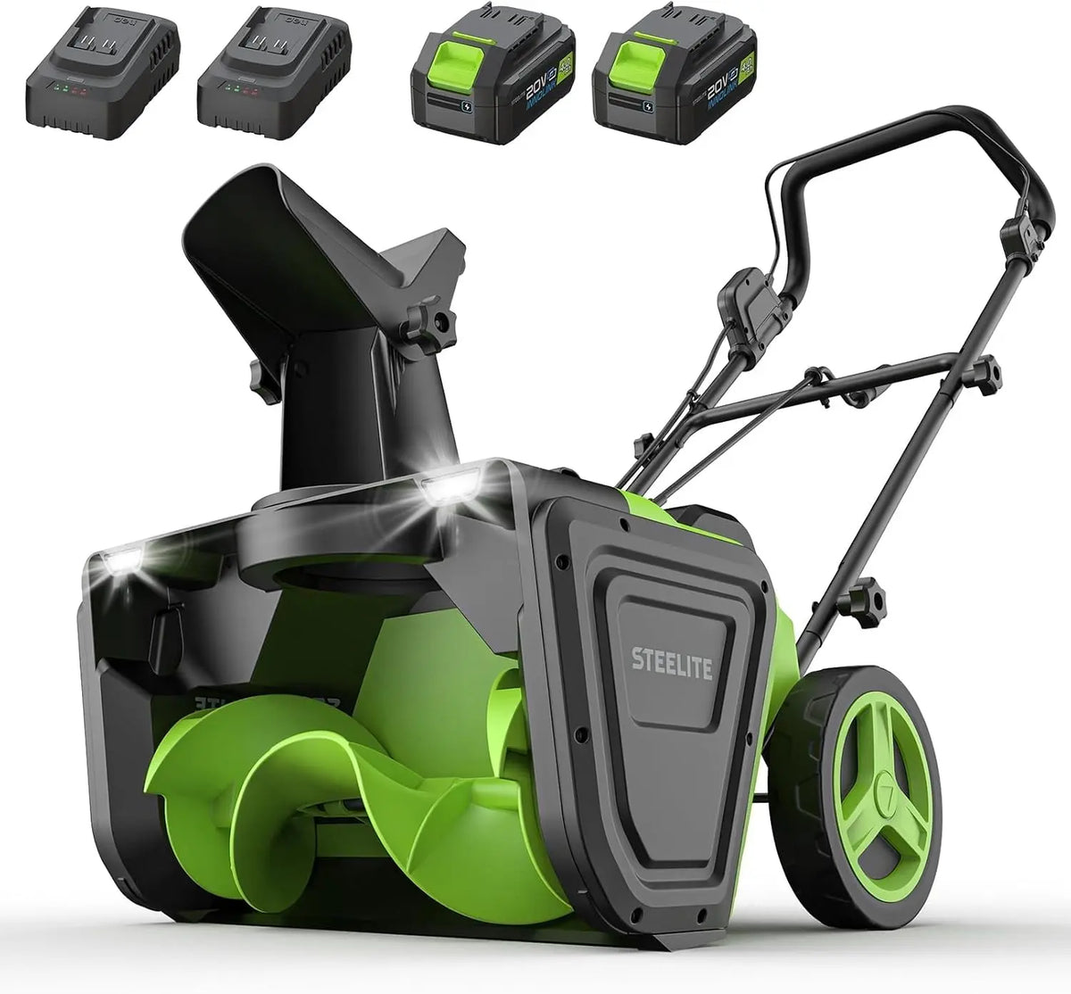 STEELITE 40V 2X20V Cordless Snow Blower, 20-Inch Snow Thrower 850 lbs/Minute Capacity, Includes 2 x 4.0Ah Batteries & Chargers, Brushless Motor