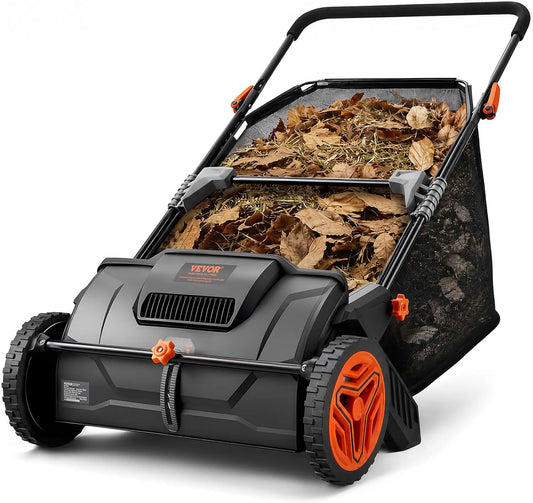 VEVOR Push Lawn Sweeper 21 Inch Leaf & Grass Collector 3.5 Cu. Ft. Hopper Bag