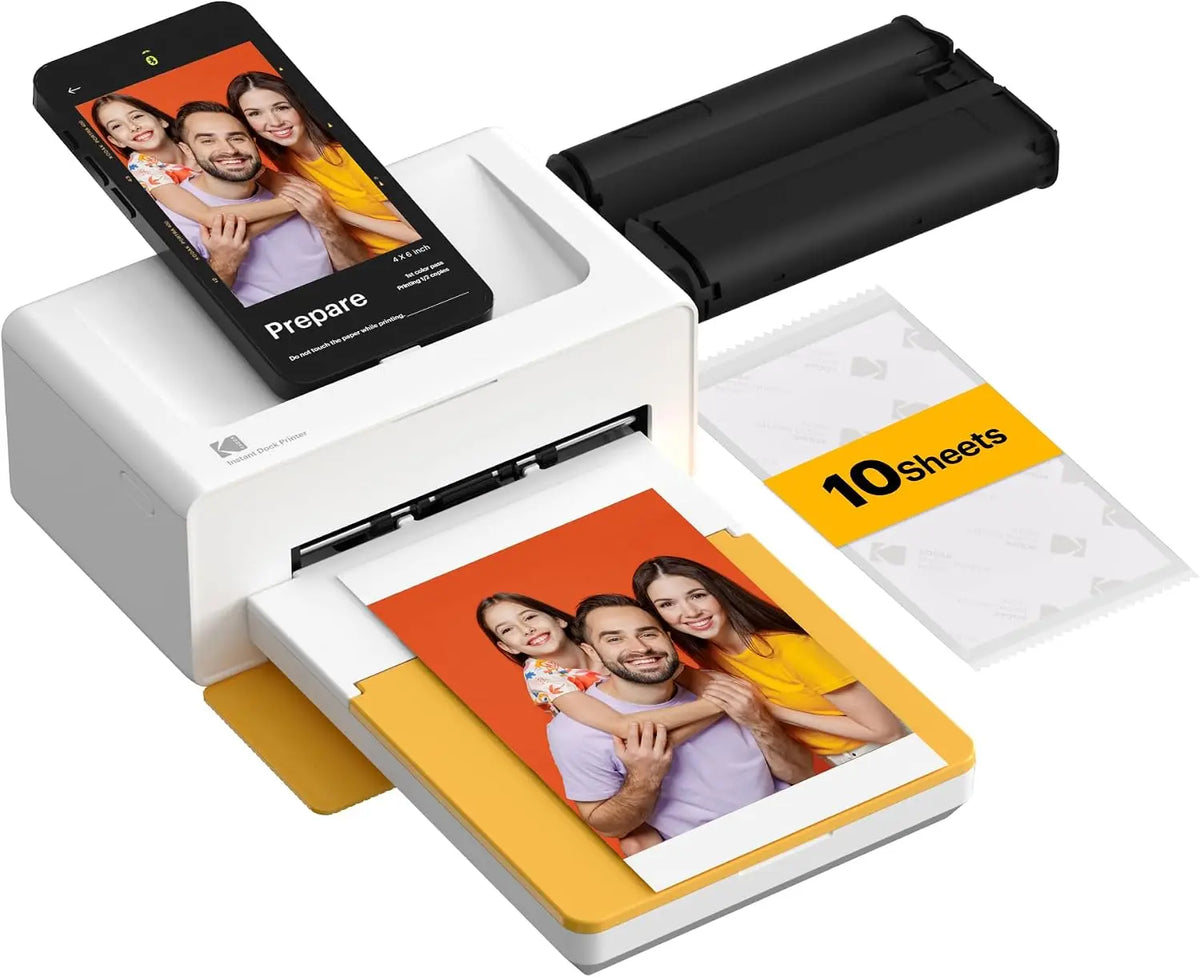 KODAK Dock Plus 4x6 Photo Printer, Smartphone Docking, 4PASS, 10 Sheets, Bluetooth Connectivity
