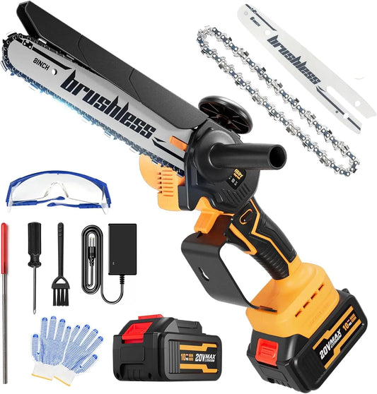 Cordless Mini Chainsaw, 20V MAX 8 Inch & 6 Inch Powered Handheld Electric Chainsaws, Brushless Motor