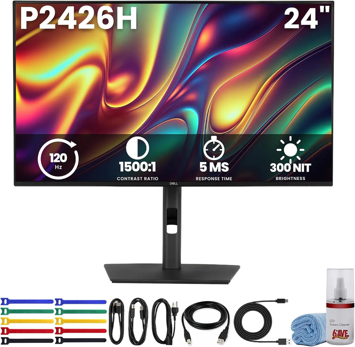 Dell Pro P2426H 24 Inch FHD 1920 x 1080 at 120Hz IPS Monitor Bundle