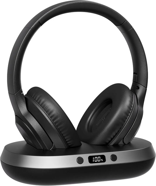 TV3 New Upgrade Wireless Headphones for TV, 2.4G Low Latency Over-Ear Headset, Transmitter & Charging Base, 65H Playtime, Plug & Play, LED Display