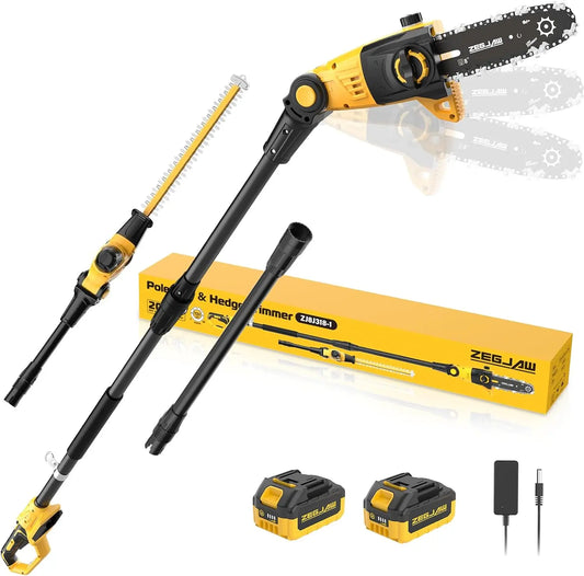 ZEGJAW 0Ah 2-in-1 8'' Pole Saw & 18'' Pole Hedge Trimmer with 2x3. Battery