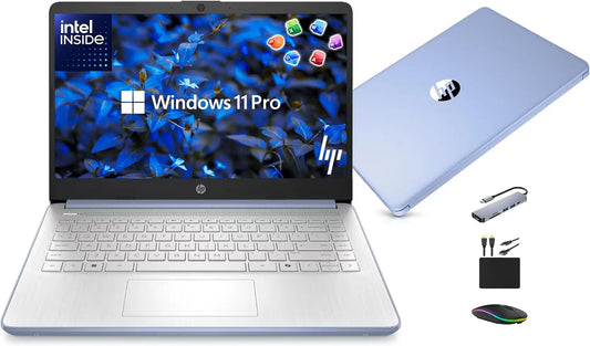 HP 14 Inch Laptop Ultra-Portable Computer 2026 Student Business, MS Office, Intel 4-Core CPU, 4GB RAM, 628GB Storage 128GB UFS+500GB Ext, Win 11 Pro