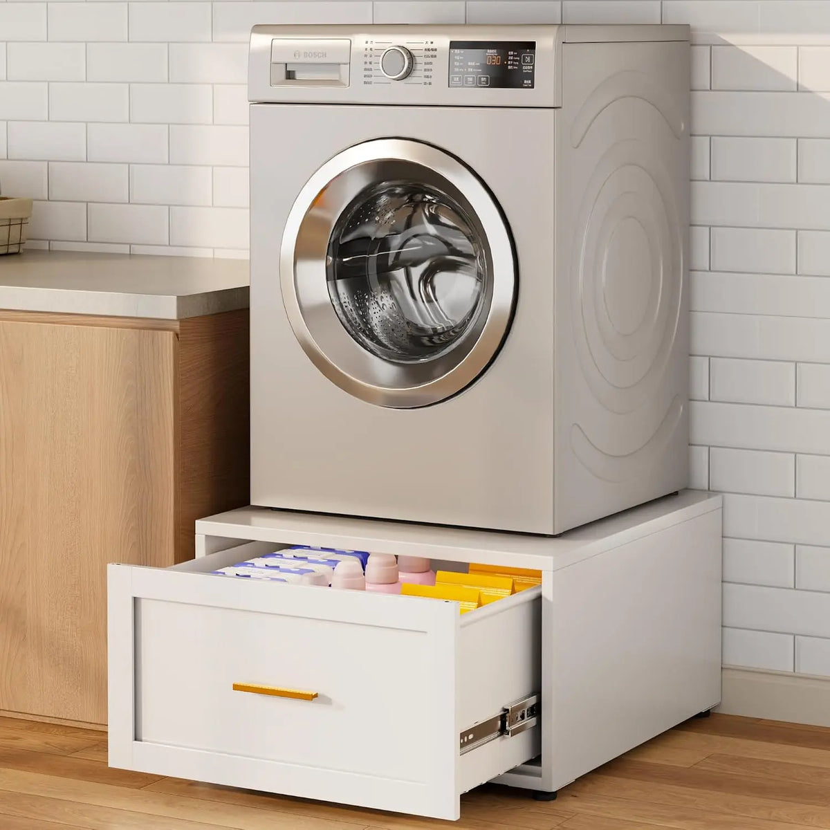 28  W x 28  D x 16  H Metal Washer and Dryer Pedestals, 500LBS Heavy Duty Washer Pedestal & Dryer Stand with Storage Drawer, 1 PACK