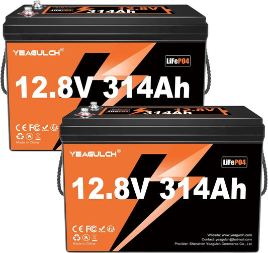 2 packs 12V 314Ah LiFePO4 Lithium Battery 4019Wh 15000+ Deep Cycle Low Temp Cut-Off Rechargeable RV Battery
