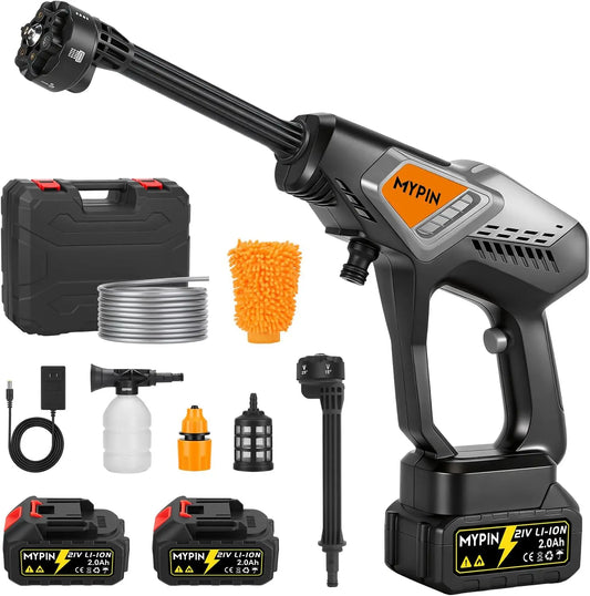 Portable Cordless Pressure Washer, 600 PSI with 21V Two Rechargeable Powered Pressure Washer