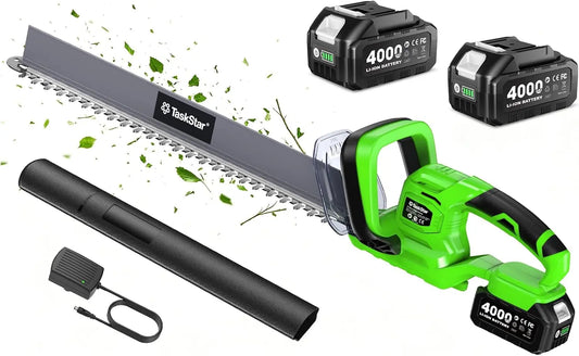 TaskStar 22 Inch Hedge Trimmer Cordless with Debris Remover, 2x4.0Ah Batteries