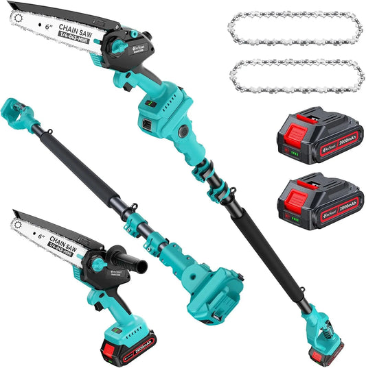 Pole Saws for Tree Trimming, 6 Inch Brushless Mini Chainsaw with Extension Pole, Brushless Motor