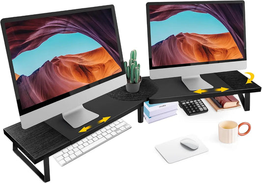 Across-Star Dual-Monitor Stand for Desk, Large Adjustable Length and Angle Riser for 2 Monitors, Double Computer Desktop Organizer, Shelf for TV
