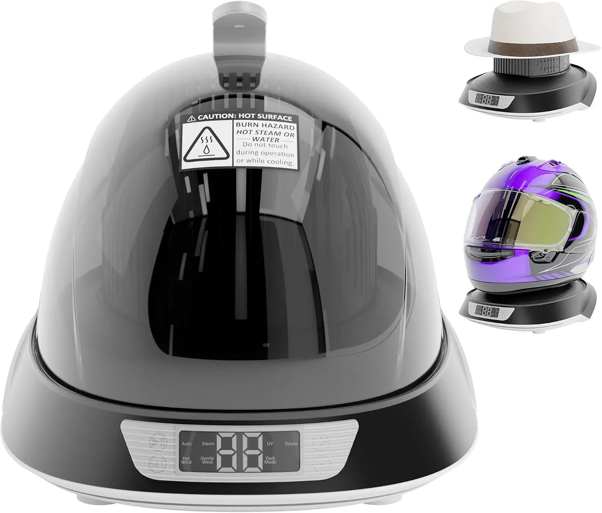 Hat Washer Cage, Hat Heat Press & Hat Shaper, All-in-1 Cap Care Machine with Steam Iron, Ozone, 3-Color Lighting, Hat Cleaner for Baseball Caps