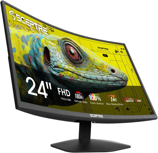 New! Sceptre Curved 24-inch Prime Gaming Monitor 1080p 1500R 1ms up to 180Hz DisplayPort x2 HDMI x2 Build-in Speakers